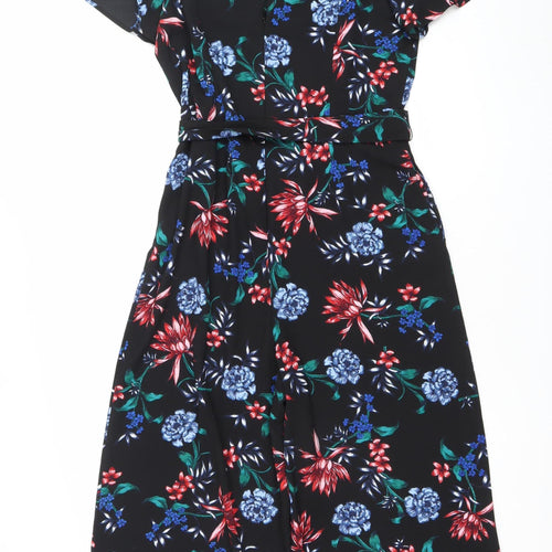 Dunnes Women Black Floral Wide-Leg Jumpsuit Size 12