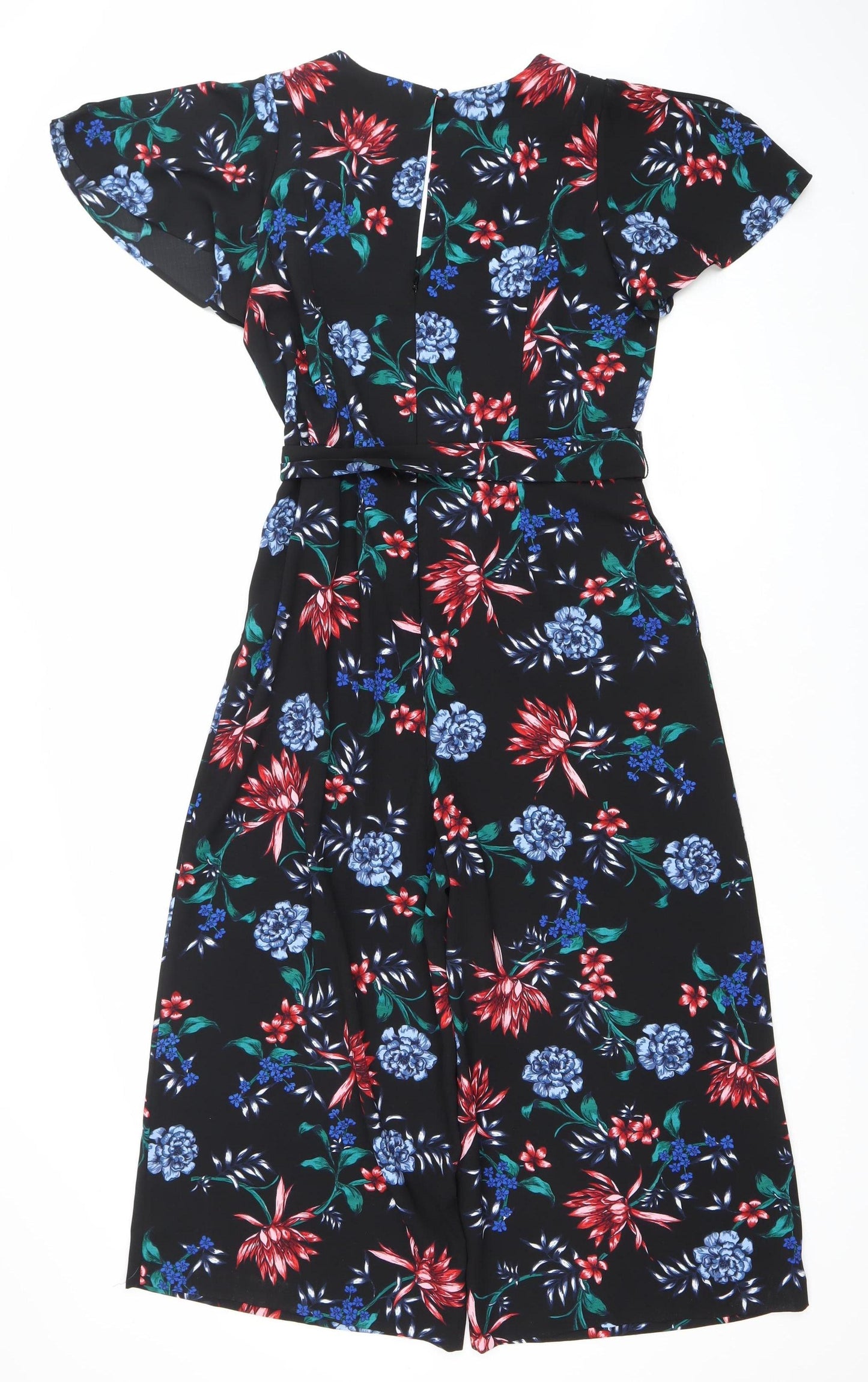 Dunnes Women Black Floral Wide-Leg Jumpsuit Size 12