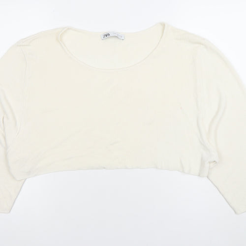 ZARA Women Ivory Cropped 3/4 Sleeve Jersey Top Size 12