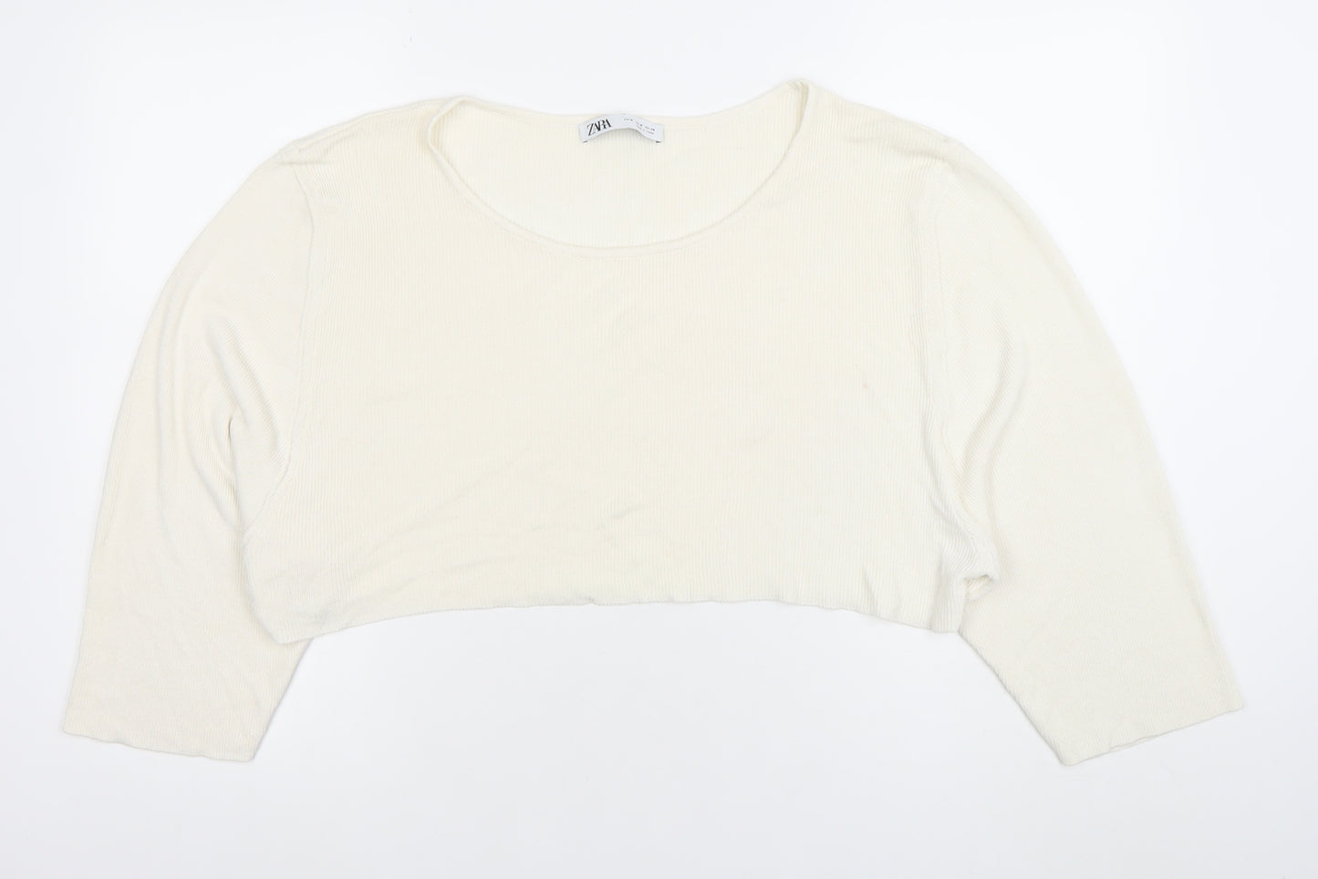 ZARA Women Ivory Cropped 3/4 Sleeve Jersey Top Size 12