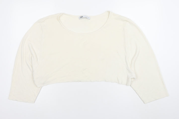 ZARA Women Ivory Cropped 3/4 Sleeve Jersey Top Size 12