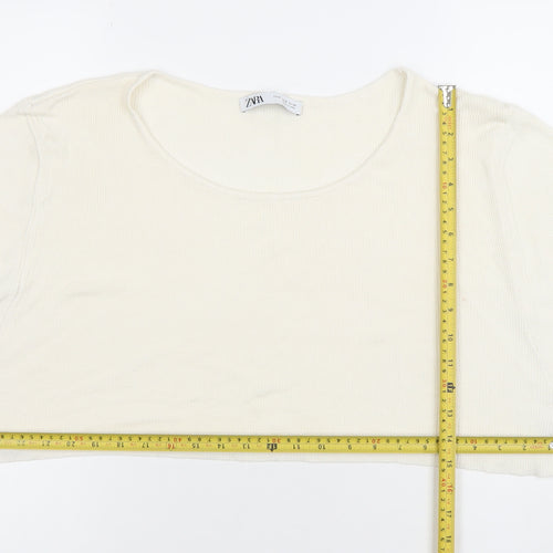 ZARA Women Ivory Cropped 3/4 Sleeve Jersey Top Size 12