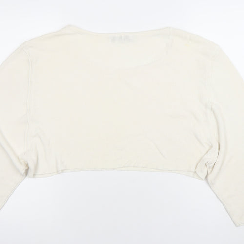 ZARA Women Ivory Cropped 3/4 Sleeve Jersey Top Size 12