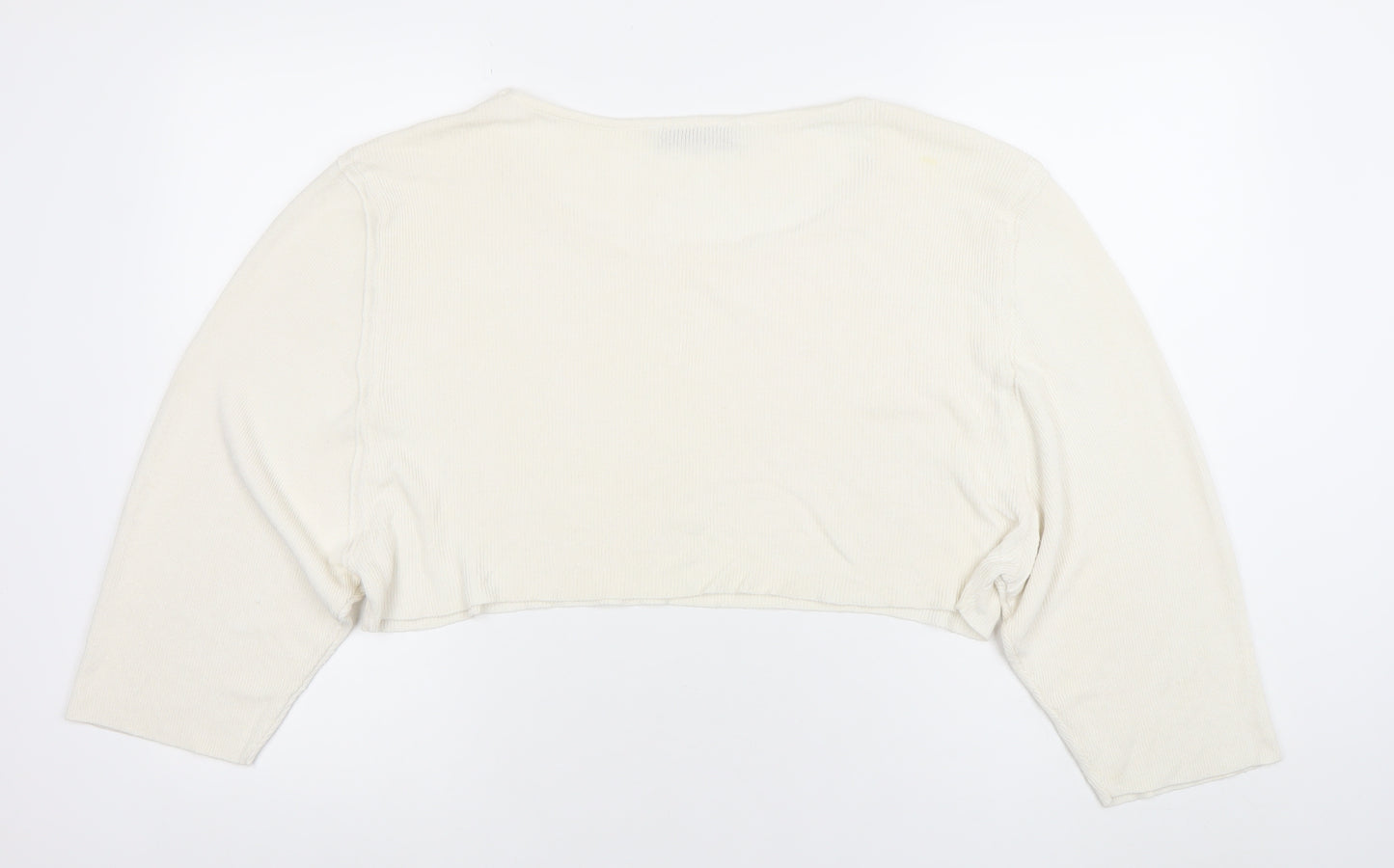 ZARA Women Ivory Cropped 3/4 Sleeve Jersey Top Size 12