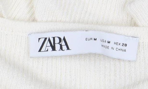 ZARA Women Ivory Cropped 3/4 Sleeve Jersey Top Size 12