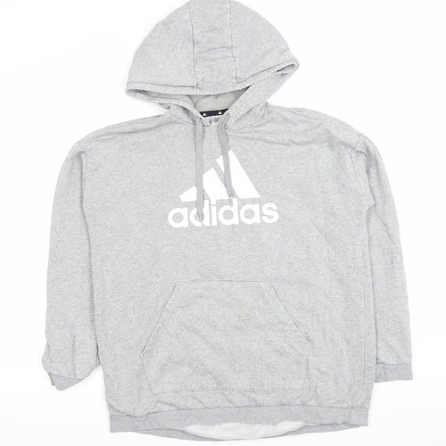 Adidas Women Grey Pullover Hoodie XL Logo Cotton Blend Casual