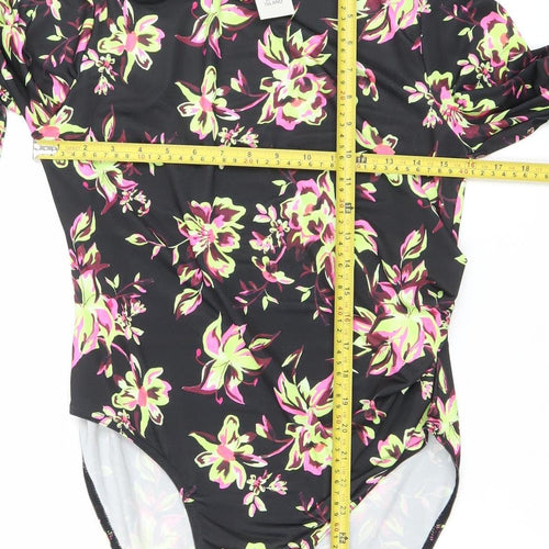 River Island Women Black Floral Long Sleeve Bodysuit Size 16