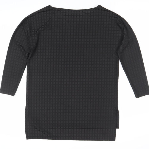 Zara Women Black Check Textured Tunic Top Size L 3/4 Sleeve