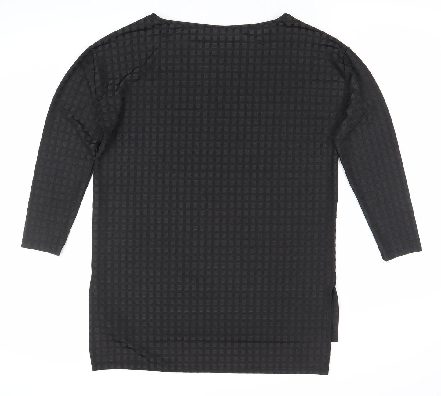 Zara Women Black Check Textured Tunic Top Size L 3/4 Sleeve