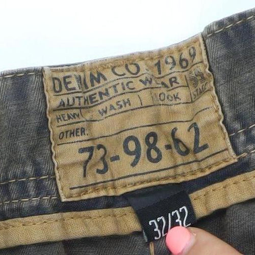 Denim Co Men's Brown Straight Jeans 37x32 Regular Fit Heavy Wash