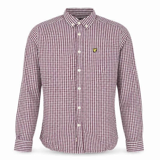 Front view of Lyle & Scott Men's Red Check Slim Fit Long Sleeve Button-Up Shirt M
