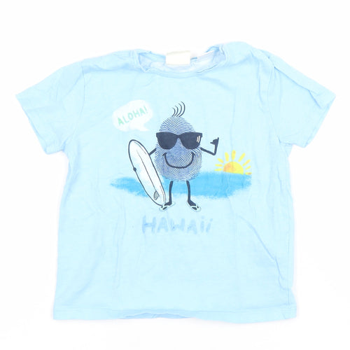 Zara Girls Light Blue Hawaii Graphic Cotton T-Shirt 2-3 Years Summer Casual