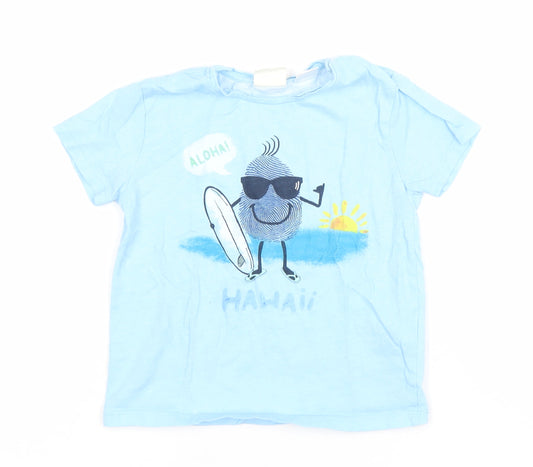 Zara Girls Light Blue Hawaii Graphic Cotton T-Shirt 2-3 Years Summer Casual
