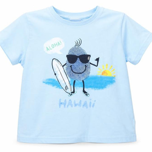 Zara Girls Light Blue Hawaii Graphic Cotton T-Shirt 2-3 Years Summer Casual