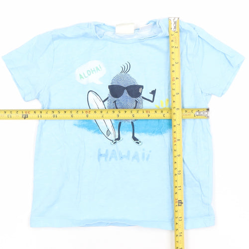 Zara Girls Light Blue Hawaii Graphic Cotton T-Shirt 2-3 Years Summer Casual