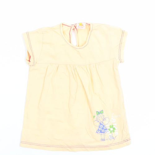 Kole Girls Beige Cotton Short Sleeve Graphic T-Shirt 12 Months
