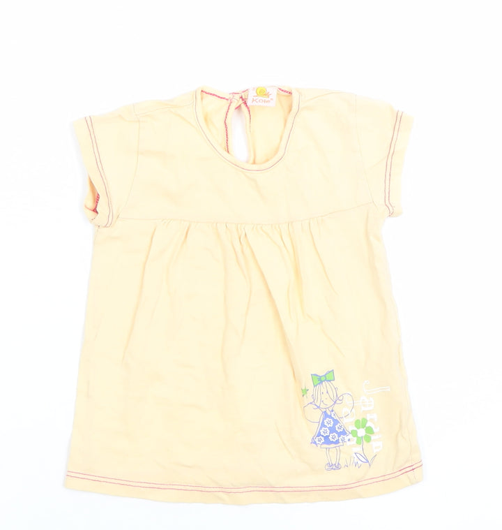 Kole Girls Beige Cotton Short Sleeve Graphic T-Shirt 12 Months