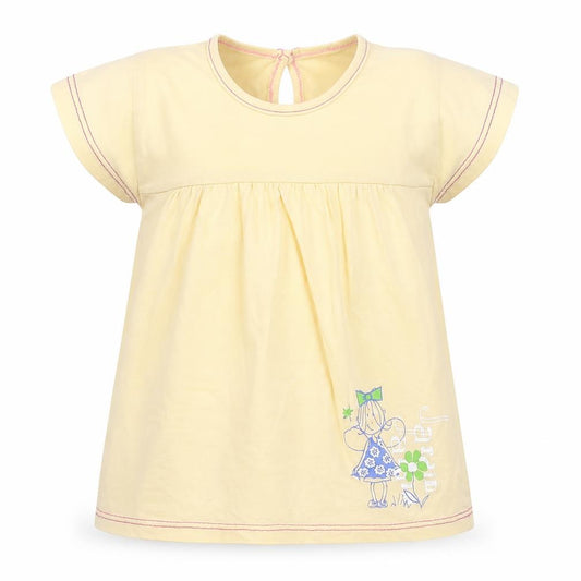 Front view of Kole girls’ beige cotton short sleeve graphic t-shirt 12 months