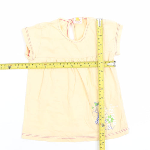Kole Girls Beige Cotton Short Sleeve Graphic T-Shirt 12 Months