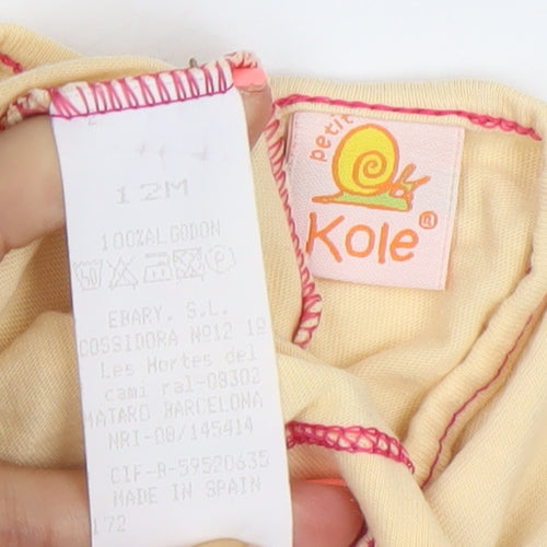 Kole Girls Beige Cotton Short Sleeve Graphic T-Shirt 12 Months