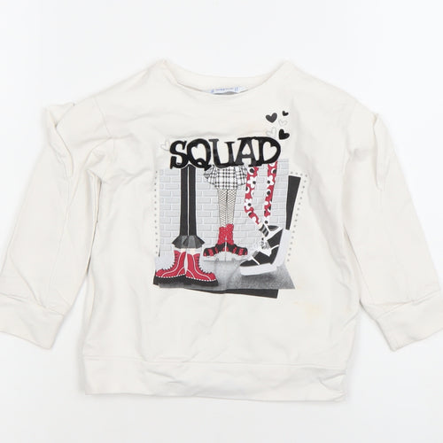 Mayoral Girls Ivory Long Sleeve 'Squad' Ruffle Pullover T-Shirt 2 Years