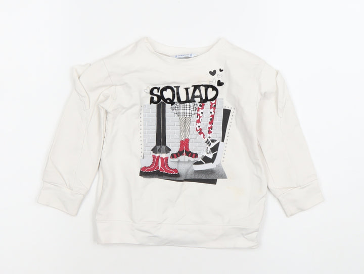 Mayoral Girls Ivory Long Sleeve 'Squad' Ruffle Pullover T-Shirt 2 Years