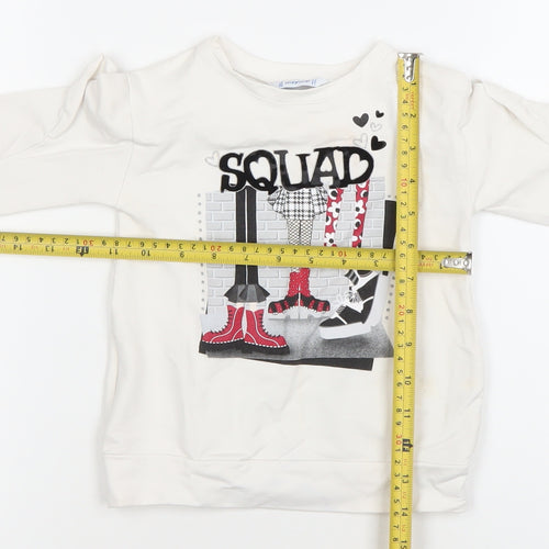 Mayoral Girls Ivory Long Sleeve 'Squad' Ruffle Pullover T-Shirt 2 Years