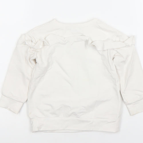 Mayoral Girls Ivory Long Sleeve 'Squad' Ruffle Pullover T-Shirt 2 Years