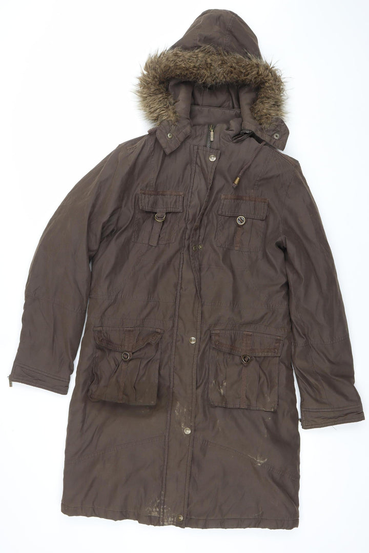 Per Una Womens Brown Fur Trim Hooded Parka Coat Size M