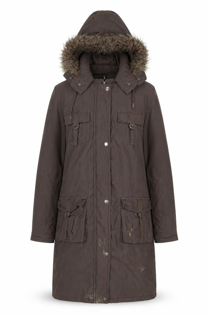 Per Una Womens Brown Fur Trim Hooded Parka Coat Size M