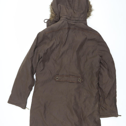 Per Una Womens Brown Fur Trim Hooded Parka Coat Size M