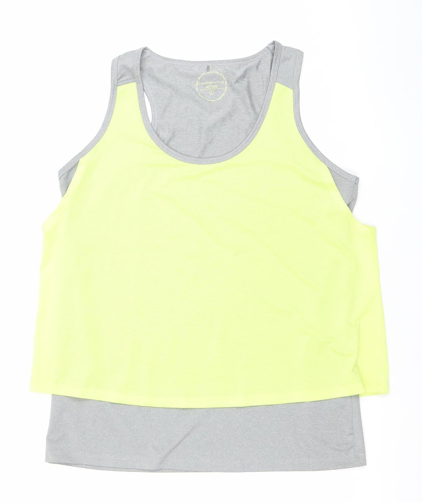 Red Herring Active Women’s Grey & Yellow Racerback Tank Top L