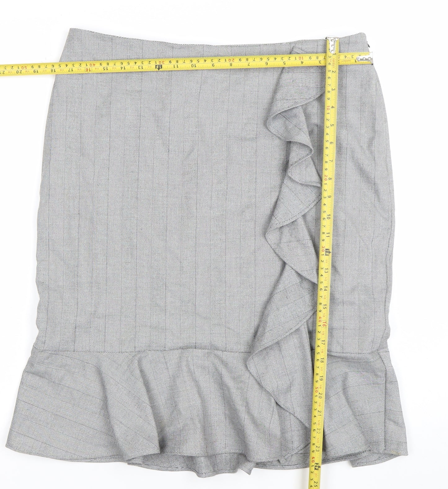 Marks and Spencer Women Grey Size 16 High Rise Ruffle Pencil Skirt