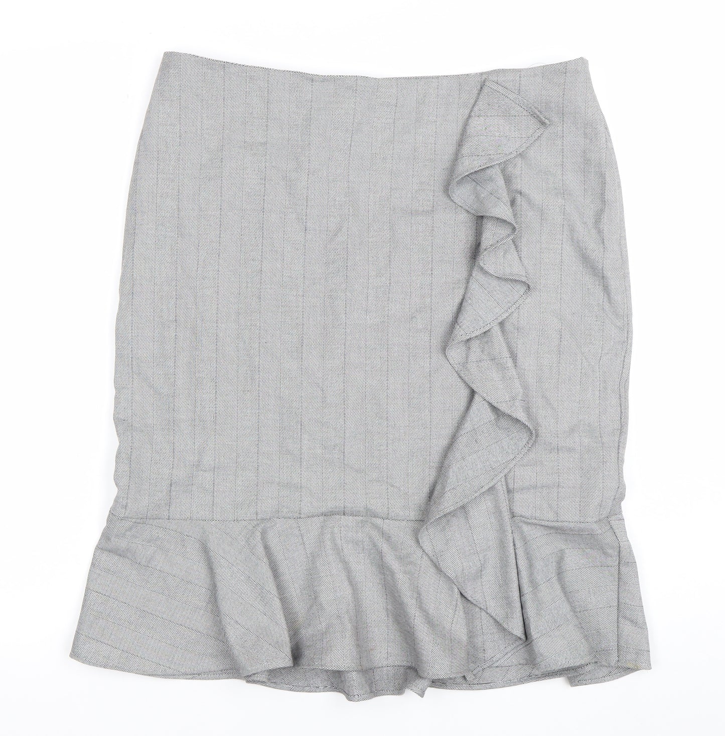 Marks and Spencer Women Grey Size 16 High Rise Ruffle Pencil Skirt