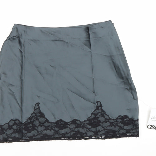 ASOS DESIGN Women’s Grey Lace Trim Satin Pencil Skirt Size 10