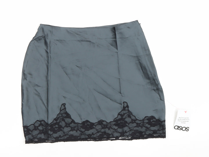 ASOS DESIGN Women’s Grey Lace Trim Satin Pencil Skirt Size 10