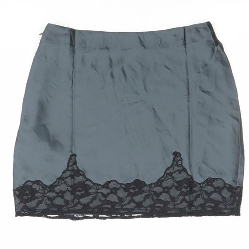 ASOS DESIGN Women’s Grey Lace Trim Satin Pencil Skirt Size 10
