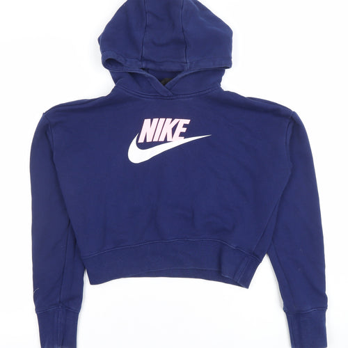 Nike Girls Blue XL Pullover Fleece Hoodie with Logo Print