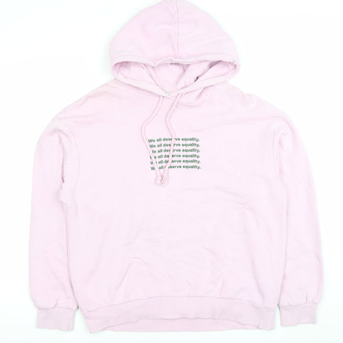 Monki Women's Pink Pullover Hoodie Small Cotton-Poly Equality Print