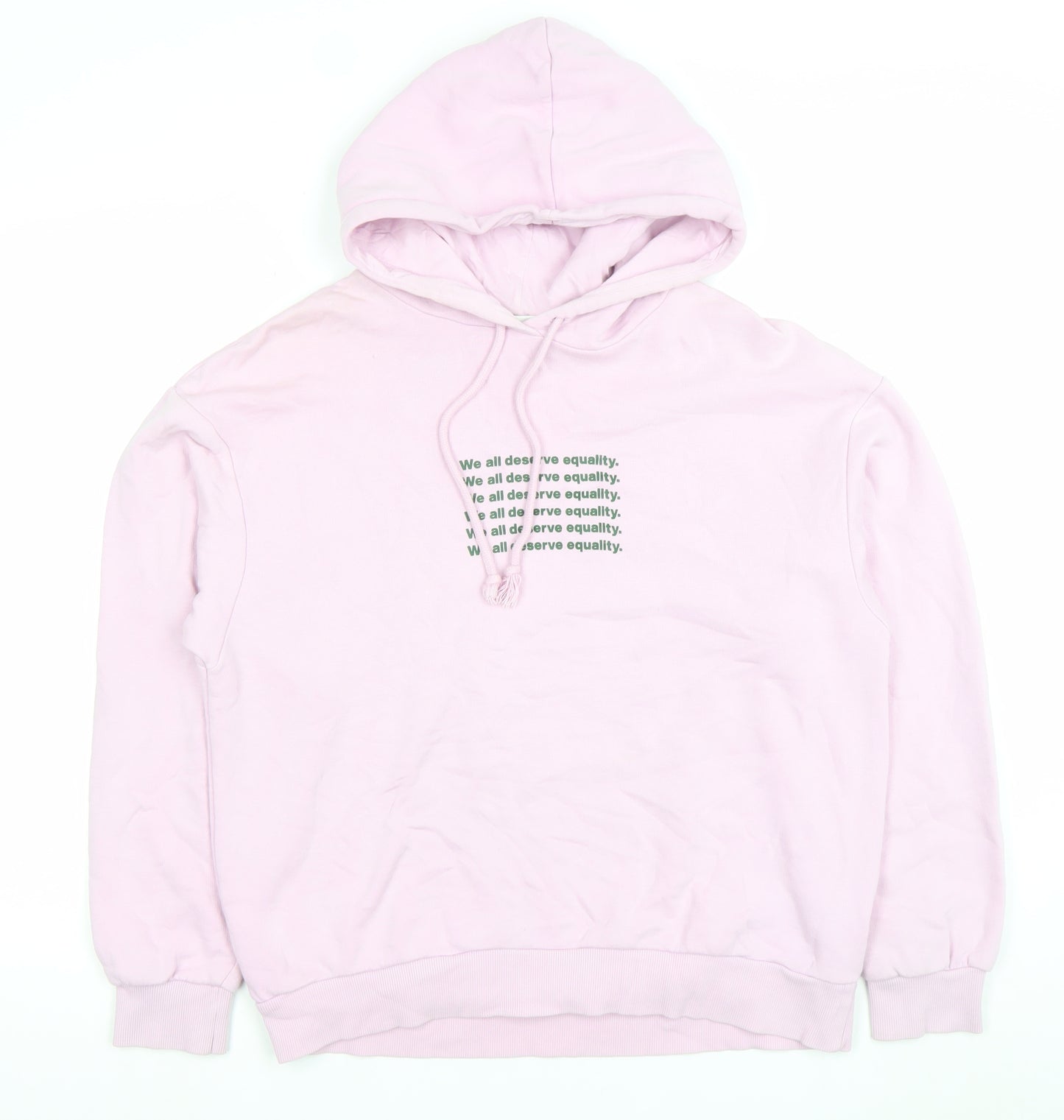 Monki Women's Pink Pullover Hoodie Small Cotton-Poly Equality Print