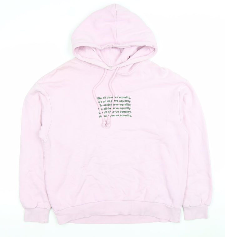Monki Women's Pink Pullover Hoodie Small Cotton-Poly Equality Print