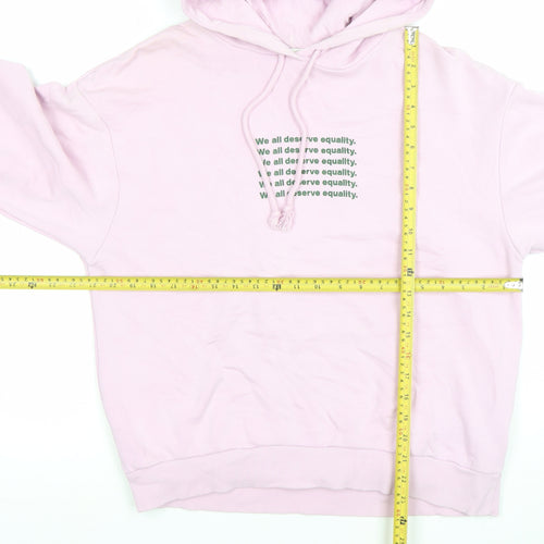 Monki Women's Pink Pullover Hoodie Small Cotton-Poly Equality Print