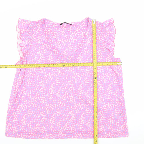 Dunnes Stores Women's Pink Floral Ruffle Sleeveless V-Neck Blouse XL