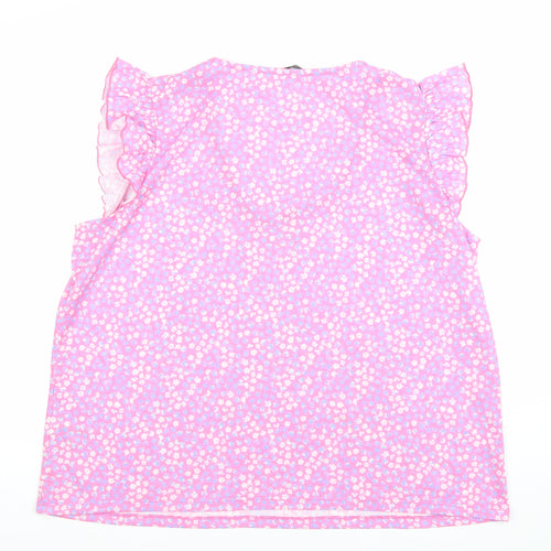 Dunnes Stores Women's Pink Floral Ruffle Sleeveless V-Neck Blouse XL