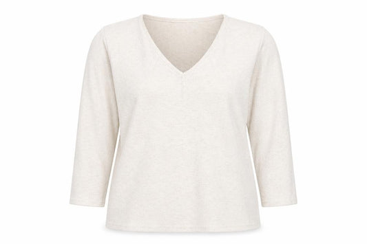 Front view of Gerard Women's Ivory V-Neck 3/4 Sleeve Stretch Top, size 16