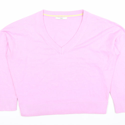 Next Women Pink V-Neck Acrylic Knit Jumper M