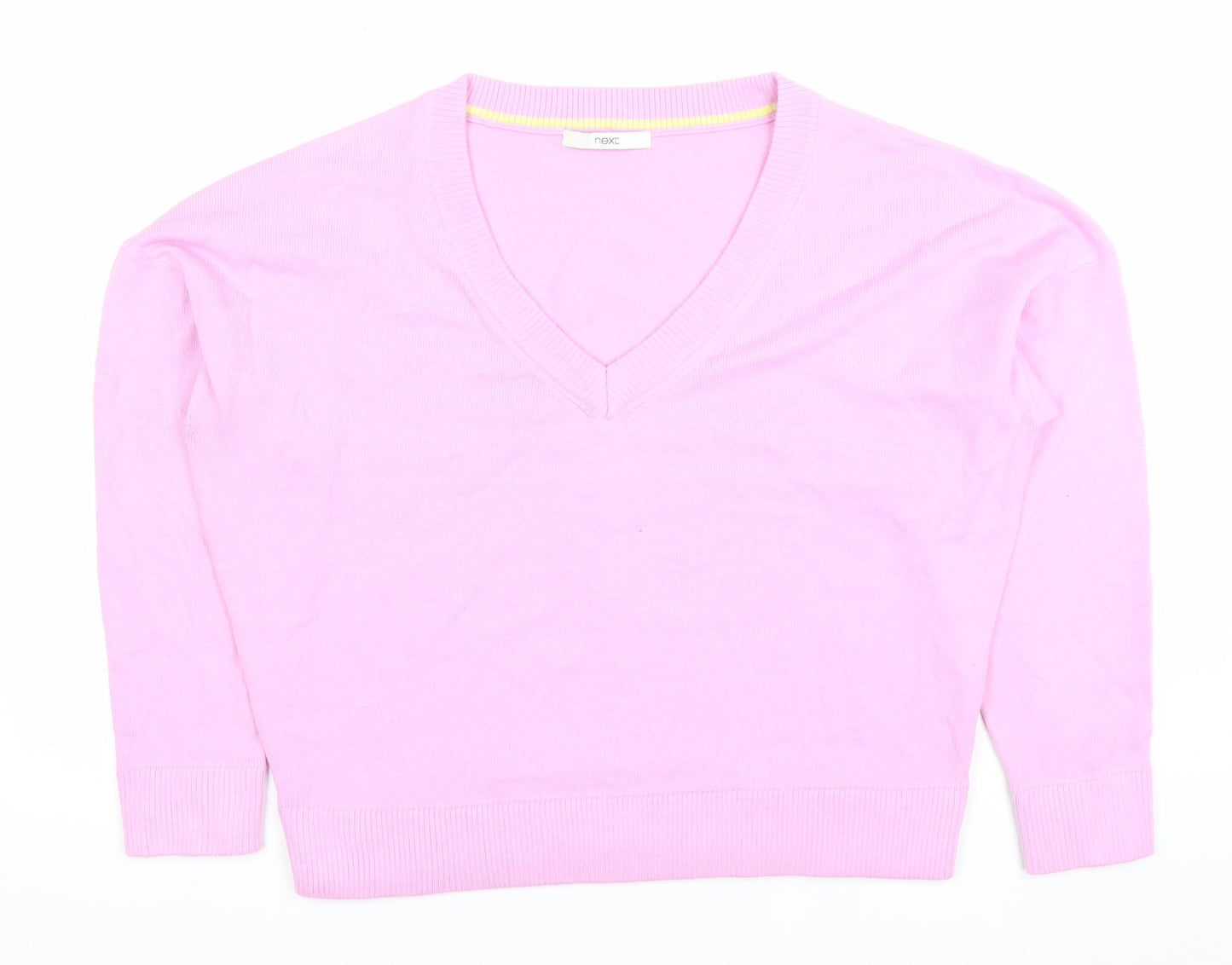 Next Women Pink V-Neck Acrylic Knit Jumper M