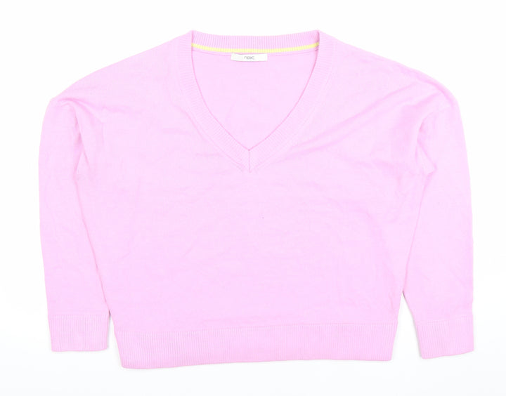 Next Women Pink V-Neck Acrylic Knit Jumper M