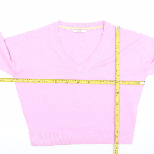 Next Women Pink V-Neck Acrylic Knit Jumper M