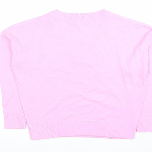 Next Women Pink V-Neck Acrylic Knit Jumper M